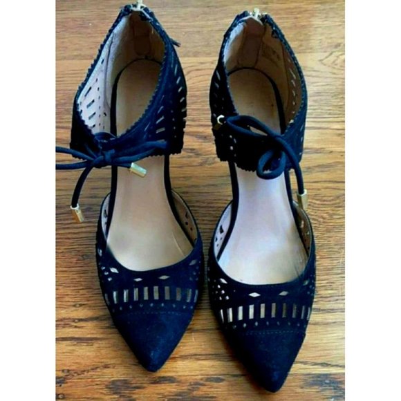 Designer Metaphor Black Laser Cut Stiletto Pump Heels Size 6 - Picture 1 of 3
